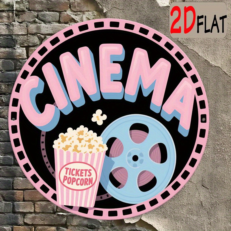 Vintage Home Cinema - การตกแต่งโรงภาพยนตร์ 2 มิติ สไตล์วินเทจ | กระดานตัวอักษรพร้อมรถเข็นและแท่นขายข้าวโพดคั่ว