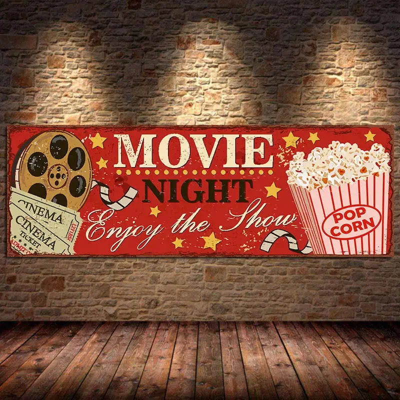 Vintage Home Cinema - Cinema Sign ภาพวาดผ้าใบนามธรรม Retro โปสเตอร์และพิมพ์ Vintage