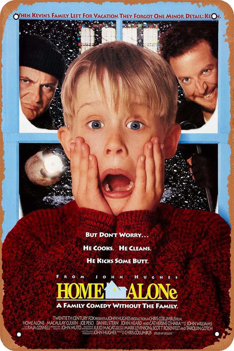 Home Cinema Decor - ป้ายโลหะสไตล์เรโทรลายโปสเตอร์หนังเรื่อง QIAN&XII โฮมอะโลน สำหรับตกแต่งร้านกาแฟ บาร์ ห้องทำงาน