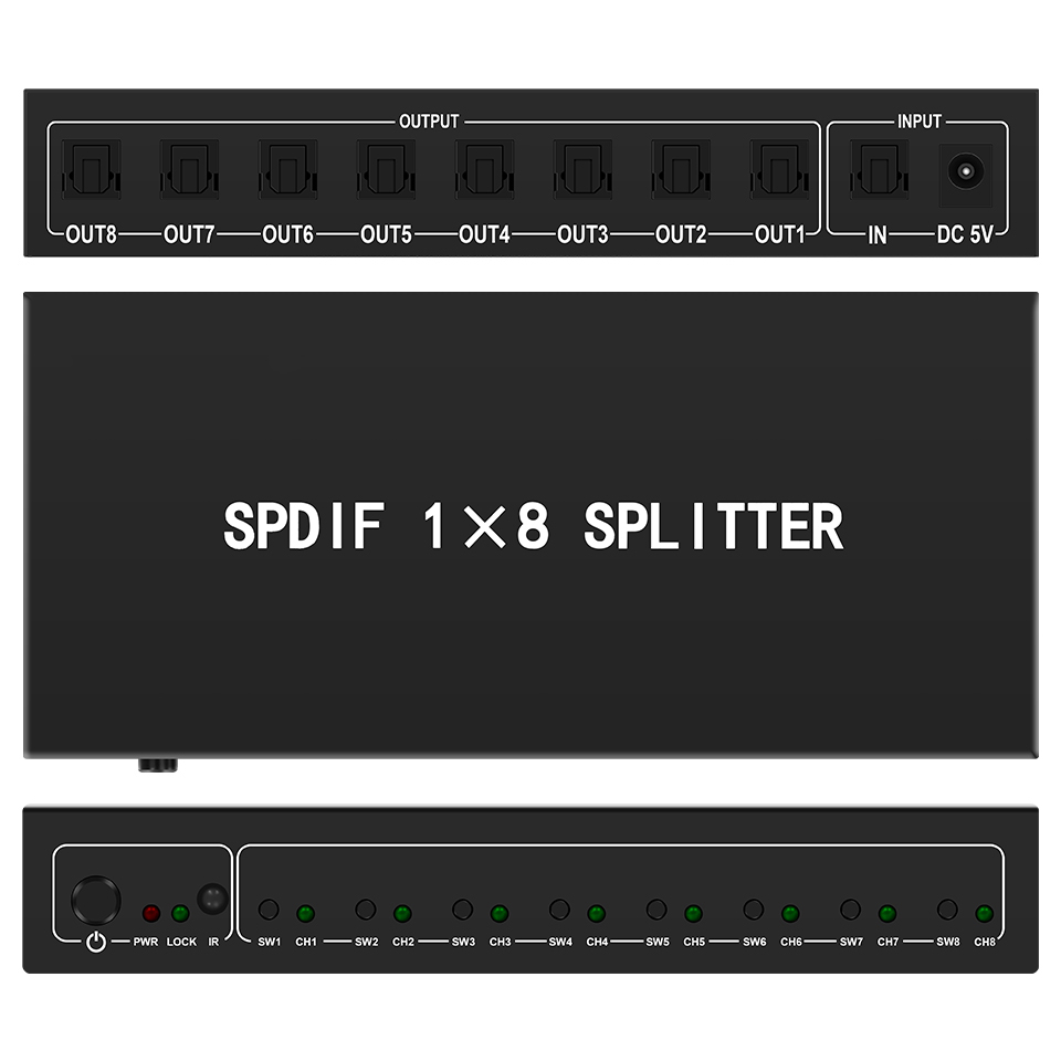 Home Cinema Amplifier - ตัวแยกสัญญาณเสียงออปติคอล1 in 8เอาต์พุตไฟเบอร์ออปติกตัวแยกสัญญาณ s/pdif สำหรับโฮมเธียเตอร์ลำโพงเพลย์สเตชันทีวีเครื่องเล่นดีวีดี