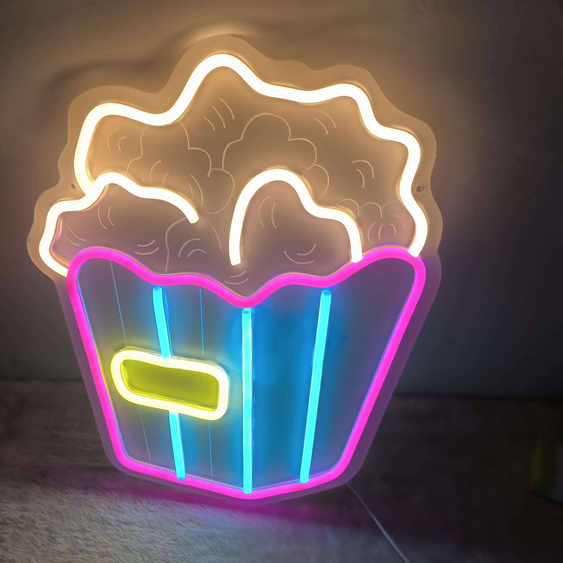 Home Cinema Kids - ป้ายไฟนีออนรูปป๊อปคอร์น LED ตกแต่งผนัง ใช้พลังงาน USB สำหรับคืนชมภาพยนตร์