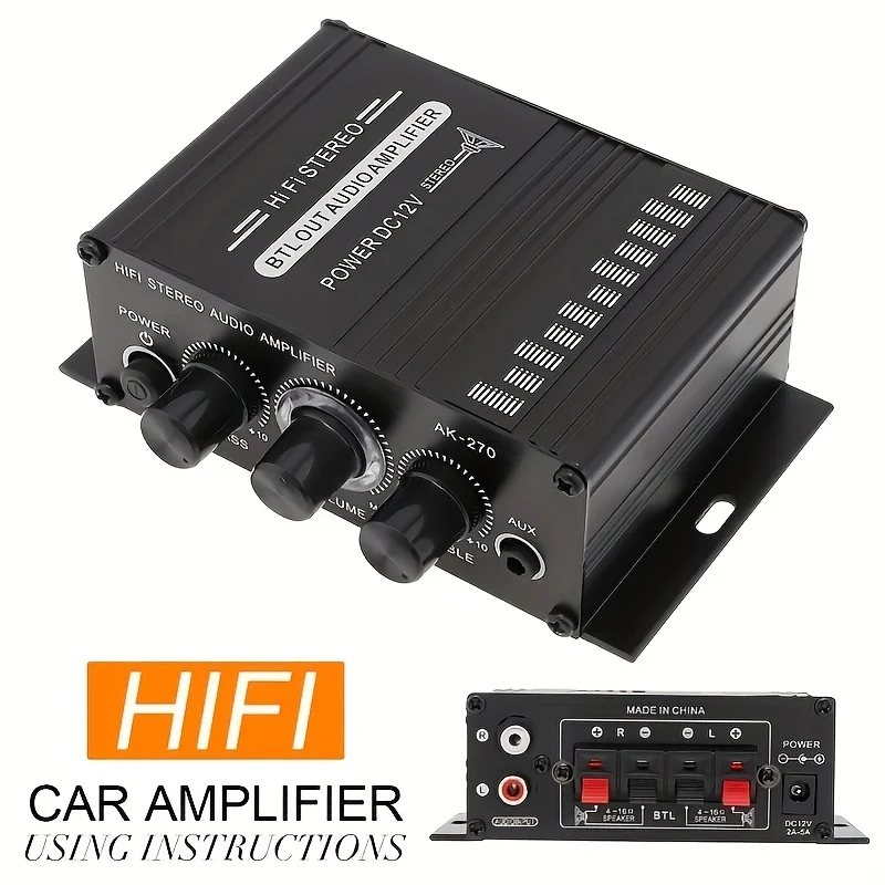 Home Cinema Amplifier - AK-270 400W มินิเพาเวอร์แอมป์ 12V/24V 2.0 แชนเนลสเตอริโอแอมป์เสียงไฮไฟสำหรับโฮมเธียเตอร์ระบบขนาดกะทัดรัด