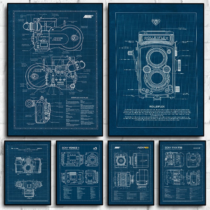 Vintage Home Cinema - Vintage Leica กล้องพิมพ์เขียวโปสเตอร์การถ่ายภาพคลาสสิกกล้องภาพวาดผ้าใบ Wall Art สําหรับตกแต่งบ้านช่างภาพ
