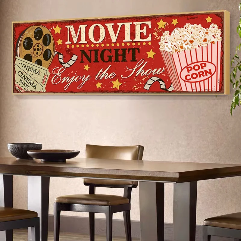 Cinema Sign ภาพวาดผ้าใบนามธรรม - Vintage Home Cinema บทวิจารณ์และราคา