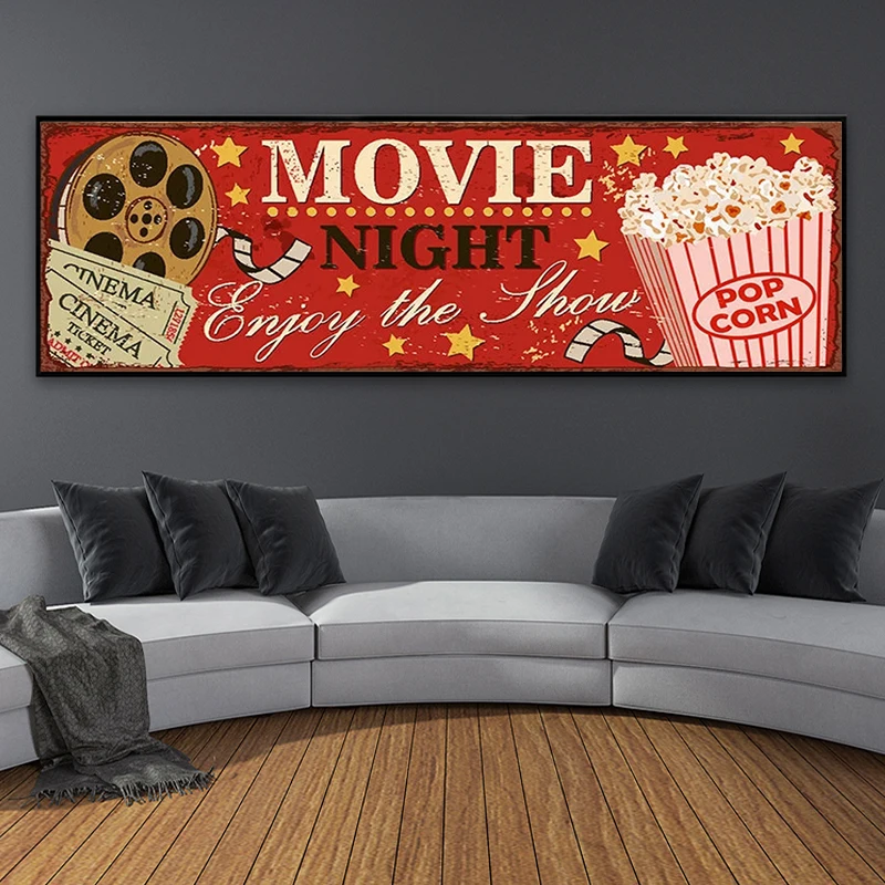 Cinema Sign ภาพวาดผ้าใบนามธรรม - Vintage Home Cinema บทวิจารณ์และราคา