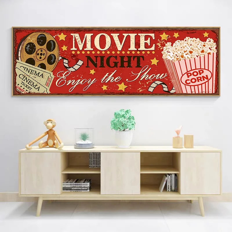 Cinema Sign ภาพวาดผ้าใบนามธรรม - Vintage Home Cinema บทวิจารณ์และราคา